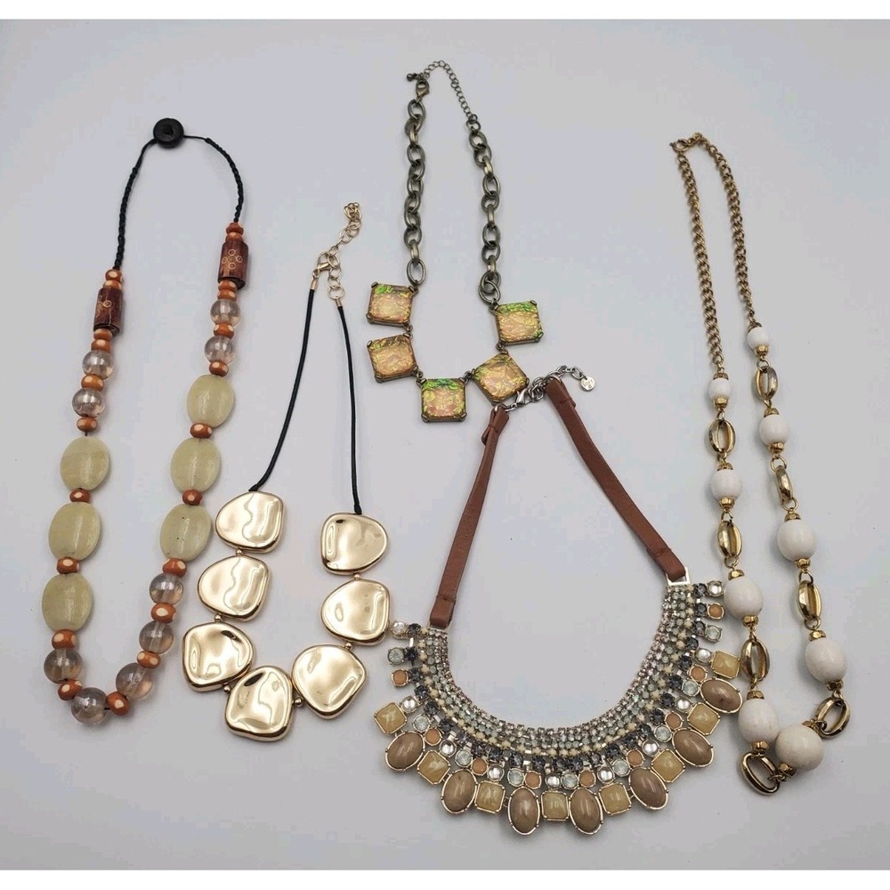 Vintage-Now Statement Necklace Lot 5 Chunky Rhinestone Boho Fashion Colorful